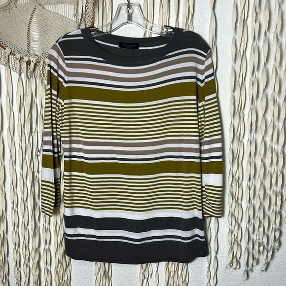 Piazza Sempione Stripe Cotton Knit Quarter Sleeve Top Size IT44/US8